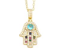 NHYHEHMR Hamsa Necklace For Women And Men, Silver Multicolor Crystal Fatima Hand Hamsa Necklaces Vintage Turkey Fatima Hand Clavicle Chain, Mano De Fatima Con Ojo Turco