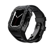 NHYHEHMR Kit di modifica in fibra di carbonio per lunetta in metallo serie 8, 7, 45 mm + cinghia in gomma per iWatch Serie 6 SE 5 4 44 mm Mod Cover, 45mm, A