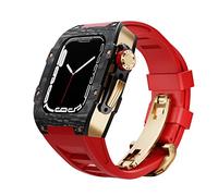 NHYHEHMR Kit di modifica in fibra di carbonio per lunetta in metallo serie 8, 7, 45 mm + cinghia in gomma per iWatch Serie 6 SE 5 4 44 mm Mod Cover, 44mm, A