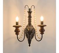 NHYHEHMR lamp Hardwired Vintage Black Wood Sconce Rustic Mid Century Lighting 2-Lights French Country Light Gothic Candlestick Wall Lamp for Farmhouse Bedroom Living Room Kitchen Staircase