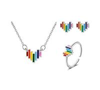 NHYHEHMR Love Heart Jewelry Set Colorful Rainbow Collace Oreger Anello per donne Regali per feste di gioielleria