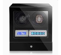 NHYHEHMR Luxury Automatic Watch Winder For 2 3 4 6 9 Watches With Quiet Japanese Motor Wood Shell And Black Leather With LED Lights And LCD Watch Storage Case (Size : 4+0)