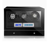 NHYHEHMR Luxury Automatic Watch Winder For 2 3 4 6 9 Watches With Quiet Japanese Motor Wood Shell And Black Leather With LED Lights And LCD Watch Storage Case (Size : 4+0)