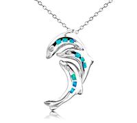 NHYHEHMR Made Blue Fire Opal Parent-Child Dolphin Pendants Necklace For Women Jewelry