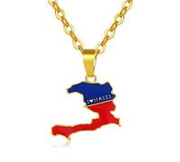 NHYHEHMR Mappa dei gioielli per ragazze I Love Haiti Ciplane a pendente - Castino etnico patriottico Africa Haiti Flag Collane