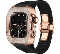 NHYHEHMR Metal And Diamond Watch Case+Rubber Watch Strap Mod Kit，For Series 8 7 6 5 4 SE，Luxury Delicate Sport Rubber Band Modification Kit，For iWatch 40mm 41mm