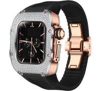NHYHEHMR Metal And Diamond Watch Case+Rubber Watch Strap Mod Kit，For Series 8 7 6 5 4 SE，Luxury Delicate Sport Rubber Band Modification Kit，For iWatch 40mm 41mm