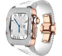 NHYHEHMR Metal And Diamond Watch Case+Rubber Watch Strap Mod Kit，For Series 8 7 6 5 4 SE，Luxury Delicate Sport Rubber Band Modification Kit，For iWatch 40mm 41mm