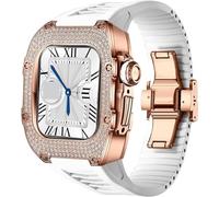 NHYHEHMR Metal And Diamond Watch Case+Rubber Watch Strap Mod Kit，For Series 8 7 6 5 4 SE，Luxury Delicate Sport Rubber Band Modification Kit，For iWatch 40mm 41mm