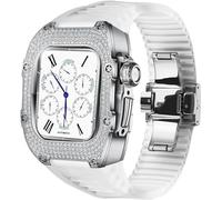 NHYHEHMR Metal And Diamond Watch Case+Rubber Watch Strap Mod Kit，For Series 8 7 6 5 4 SE，Luxury Delicate Sport Rubber Band Modification Kit，For iWatch 40mm 41mm