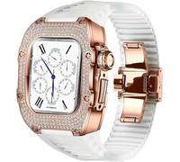 NHYHEHMR Metal And Diamond Watch Case+Rubber Watch Strap Mod Kit，For Series 8 7 6 5 4 SE，Luxury Delicate Sport Rubber Band Modification Kit，For iWatch 40mm 41mm