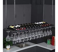 NHYHEHMR Moderno portabottiglie appeso a soffitto a soffitto per vino montato di vino bottiglia regolabile rack -down rack rastrello nero scaffale a parete nera portacapone 100x35 cm