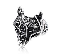 NHYHEHMR Nordic Viking Wolf Head inossidabile Anello in acciaio Retro Personalità Totem Celtics Anello lupo Amuleto Gioielli Regalo Talisman