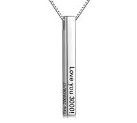 NHYHEHMR Personalized Bar Name for Women - Precious Metals Custom 4-Sided Engraved Inscriptions Text Vertical 3D Bar Pendant, Mother’s Day Christmas Jewelry Gifts for Girls Mom
