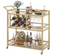NHYHEHMR Pianto di stoccaggio in vetro di vino a parete con ruote regolabili ideali per ufficio soggiorno e oro da cucina 35.47x13.98x36.3in