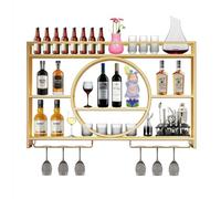 NHYHEHMR Piastra da vino montata a parete da bar con porta di vetro di vino, mensola da vino in ferro, ripiani a bar galleggiante, scaffale per la bottiglia di liquore, portabicchieri di stoccaggio,