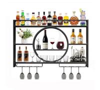 NHYHEHMR Piastra da vino montata a parete da bar con porta di vetro di vino, mensola da vino in ferro, ripiani a bar galleggiante, scaffale per la bottiglia di liquore, portabicchieri di stoccaggio,