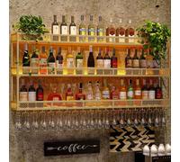 NHYHEHMR Piastra da vino montato a parete montata a 3 strati in metallo da vino con supporto in vetro e luce a LED, portabia