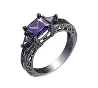 NHYHEHMR Plated Yellow Rings Women, Unique Promise Rings for Women Hollow Style Square Shape Anniversary Ring Cubic Zirconia