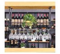NHYHEHMR Porbatore di vino a soffitto del display per vino - porta in vetro/bottiglie di vino, scaffale in vetro a stelo a testa in giù, ripiani a galleggiante regolabile in oro.