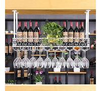 NHYHEHMR Porbatore di vino a soffitto del display per vino - porta in vetro/bottiglie di vino, scaffale in vetro a stelo a testa in giù, ripiani a galleggiante regolabile in oro.