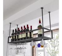 NHYHEHMR Porta bottiglia di vino in metallo galleggiante per il display bar a parete porta in vetro da vino montato e scaffale con tazze di vino sospese (120 cm)