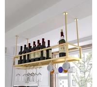 NHYHEHMR Porta bottiglia di vino in metallo galleggiante per il display bar a parete porta in vetro da vino montato e scaffale con tazze di vino sospese (120 cm)