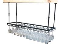NHYHEHMR Porta bottiglia di vino sospeso a soffitto in metallo Vino in bicchiere portaborate regolabile Vino a testa in giù per le tazze di vino - Black (dimensioni: 120x35 cm)