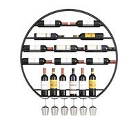 NHYHEHMR Porta di vetro di vino rotondo montato a parete industriale moderni rastrelli galleggianti per sala da pranzo bar rossa di stoccaggio del vino in rame