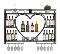 NHYHEHMR Porta di vino a parete in metallo con ripiani di liquori galleggianti leggeri a LED e supporto per vetro di vetro multina funzionale.
