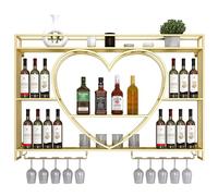 NHYHEHMR Porta di vino a parete in metallo dorato con mensole a liquori galleggianti in galleggiante a LED LED Porta in vetro multi funzionale Nizer per cucina Cafe Bar Cafe 140x15x8.