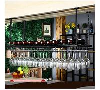 NHYHEHMR Porta di vino a sospensione del vino in bicchiere - portabottiglia appesa al soffitto, porta d'altura a parete vintage in ferro battuto, altezza regolabile, nero, 80 * 35 cm