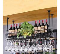 NHYHEHMR Porta di vino a sospensione industriale con porta e scaffale, barrette per vino a soffitto regolabile, porta di vino e vetro a supporto di metallo, piattaforma di vino per bottiglia di ferro