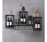 NHYHEHMR Porta di vino montato a parete con porta di vetro di vino, scaffale in bottiglia di vino in legno con rastrelliere, ripiani galleggianti dell'unità bar, schema di stoccaggio del vino