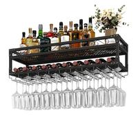 NHYHEHMR Porta di vino montato a parete con supporto in vetro, porta di vino a parete, scaffali galleggianti dell'unità bar, supporto per bottiglia di ferro, scaffale dell'organizzatore del vino,