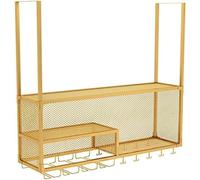 NHYHEHMR Porta di vino montato a parete in stile vintage con portafoglio di vino appeso a soffitto e piastra da vino per vino per il vino e porta tazza per calice per calino decorativo oro dotto