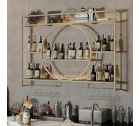 NHYHEHMR Porta di vino montato a parete ， rastrelliere per vini moderni per armadio galleggiante mobile a parete per parete soggiorno decorazione di sfondo (dimensioni: 55.1x5.9x31.5in, colore: oro)