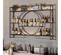 NHYHEHMR Porta di vino montato a parete ， rastrelliere per vini moderni per armadio galleggiante mobile a parete per parete soggiorno decorazione di sfondo (dimensioni: 55.1x5.9x31.5in, colore: oro)