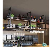 NHYHEHMR Porta di Vino Montato a soffitto con Supporto in Vetro e scaffale, Porta d'altura a soffitto in Metallo Porta del Vino Appeso Porta di stocca