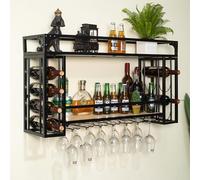 NHYHEHMR Porta di Vino Montato da Parete in Metallo Industriale con Supporto per Vino Moderno organizzatore di Vini per la Cucina Che Cucina Un portabicchieri