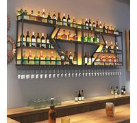 NHYHEHMR Porta di viti Wine a parete, scaffali galleggianti dell'unità bar con supporto per vino per display in ferro leggero a LED, porta d'almegnale in metallo in grande capacità, scaffale per il