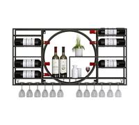 NHYHEHMR Porta di viti Wine montata a parete, unità a barre su ripiani galleggianti, scaffale per bottiglie di vino con rastrelliere, griglia in vetro di vino in metallo, portaoggetti per il vino