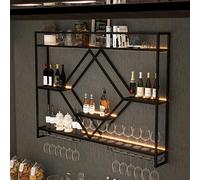 NHYHEHMR Porta moderna di stoccaggio del vino con supporto per bicchiere di vetro in metallo illuminato a LED Scaffali a parete galleggianti con luci a LED nero/oro ideale per il soggiorno da bar.