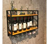 NHYHEHMR Portabottiglie a parete industriale, scaffale per bottiglie di vino a 2 livelli con griglia di vetro, porta in vetro di vino, scaffali galleggianti dell'unità bar, sagre per display di vino