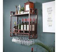 NHYHEHMR Portabottiglie a parete montata con portametro in vetro a stelo bottiglia, portabicchieri per bottine di vino portanti, portabicchieri del vino rustico, porta bottiglia in metallo scaffale