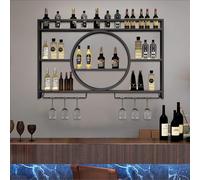 NHYHEHMR Portabottiglie a parete montata con supporto in vetro di vino, mensola da vino in ferro, scaffali a bar galleggiante, scaffale per la bottiglia di liquori con luce a LED, portabicchieri,