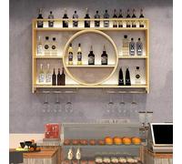 NHYHEHMR Portabottiglie a parete montata con supporto in vetro di vino, mensola da vino in ferro, scaffali a bar galleggiante, scaffale per la bottiglia di liquori con luce a LED, portabicchieri,