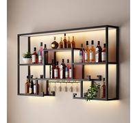 NHYHEHMR Portabottiglie a parete montata, porta di vetro del vino moderno parete del vino montato con scaffale di vino in ferro leggero a led con supporto per bicchiere da vino.