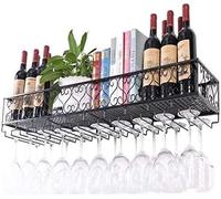 NHYHEHMR Portabottiglie con porta di vetro e scaffale moderno pianta d'epoca in ferro per gli amanti del vino organizzatore di stoccaggio a parete per bottiglie e bicchieri 30x25cm