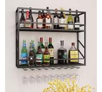 NHYHEHMR Portabottiglie in metallo muro montato con rastrelumichi staminali, scaffale a bar, ripiani a parete galleggianti con supporto in vetro di vino, rastrelliere di stocca